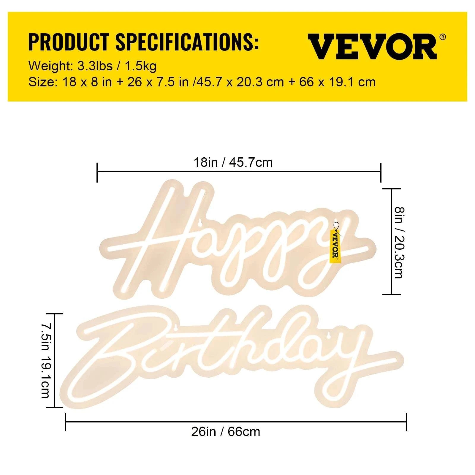 Happy Birthday LED Neon Sign with Remote & Adjustable Brightness-