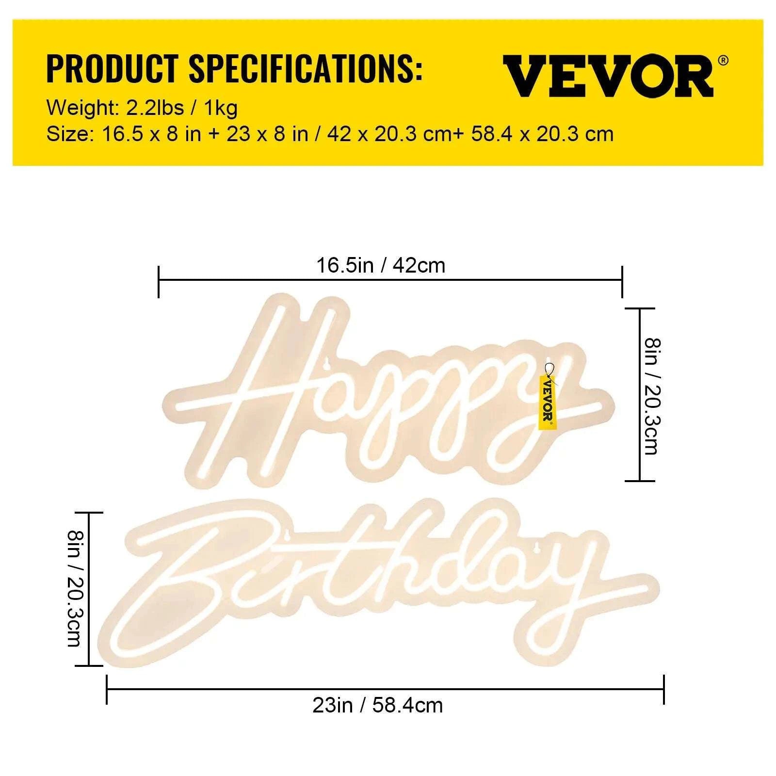 Happy Birthday LED Neon Sign with Remote & Adjustable Brightness-Warm White 31W / United States