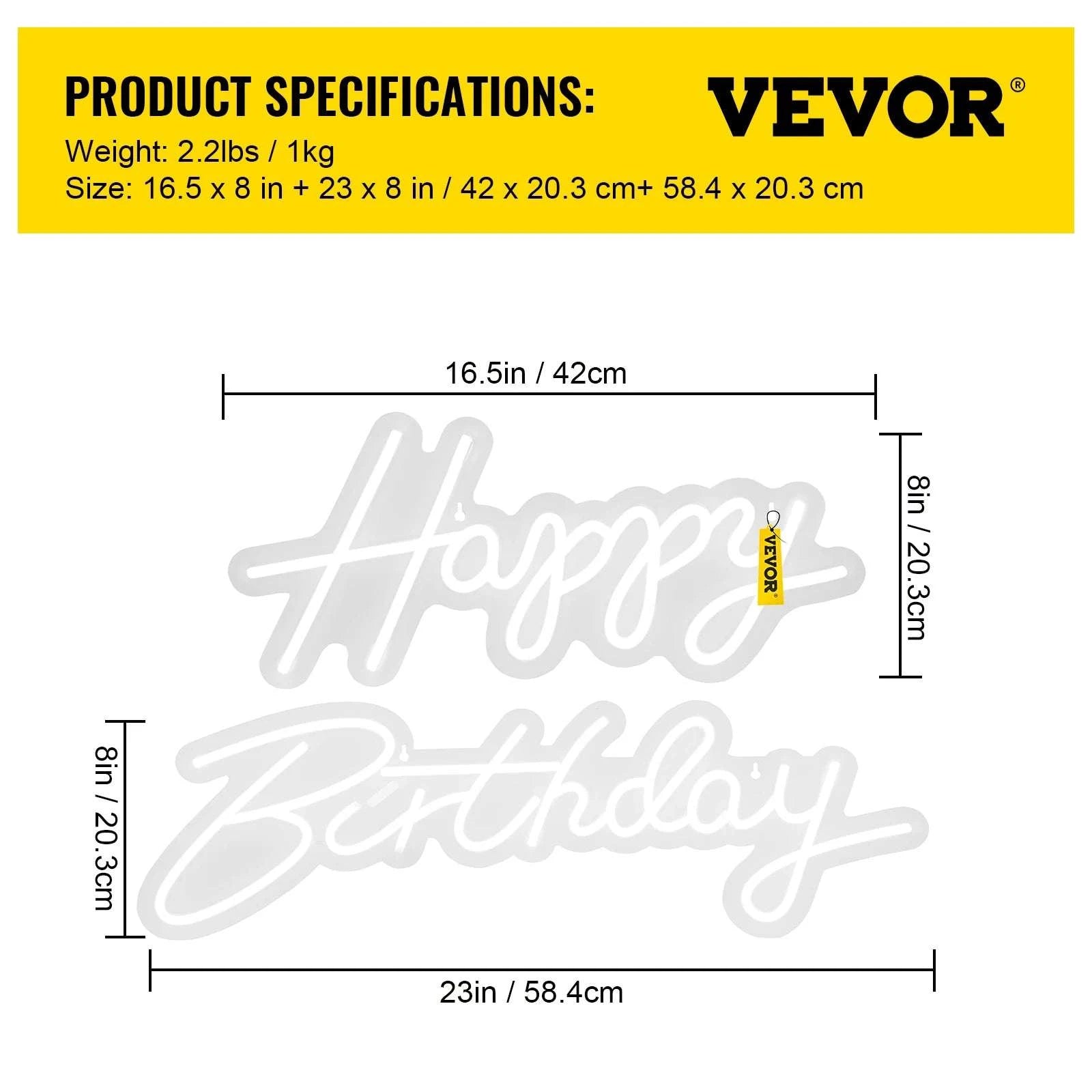 Happy Birthday LED Neon Sign with Remote & Adjustable Brightness-Warm White 31W / United States