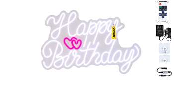 Happy Birthday LED Neon Sign with Remote & Adjustable Brightness-Warm White 31W / United States