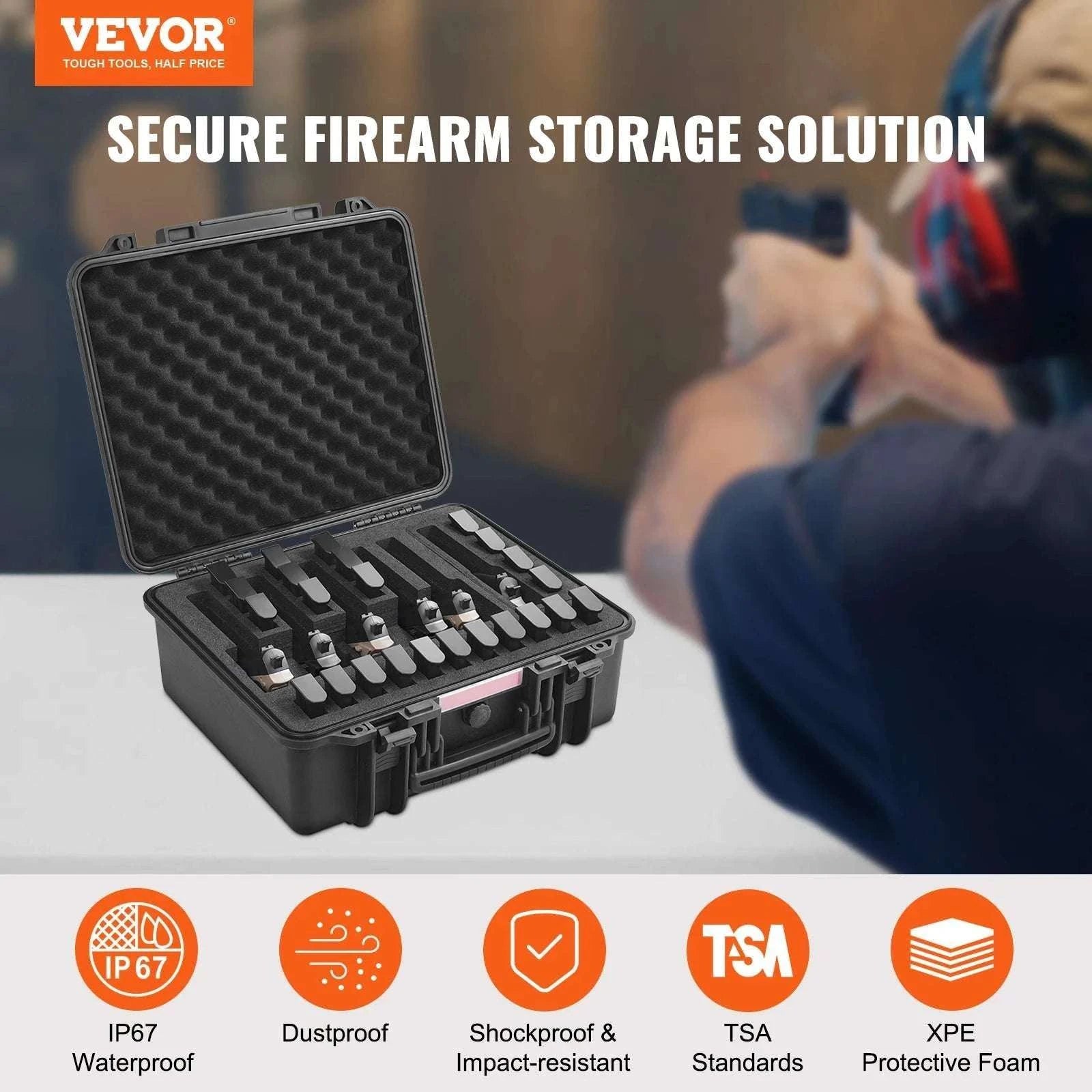 Hard Pistol Case with Pre-Cut Foam IP67 Waterproof TSA Lockable-19.3x17.1x8.3in Foam / United States