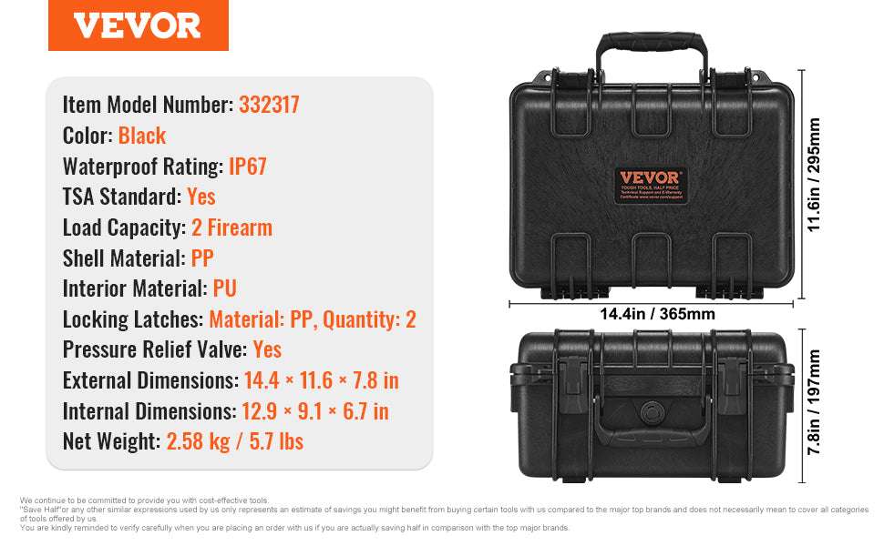 Hard Pistol Case with Pre-Cut Foam IP67 Waterproof TSA Lockable-19.3x17.1x8.3in Foam / United States