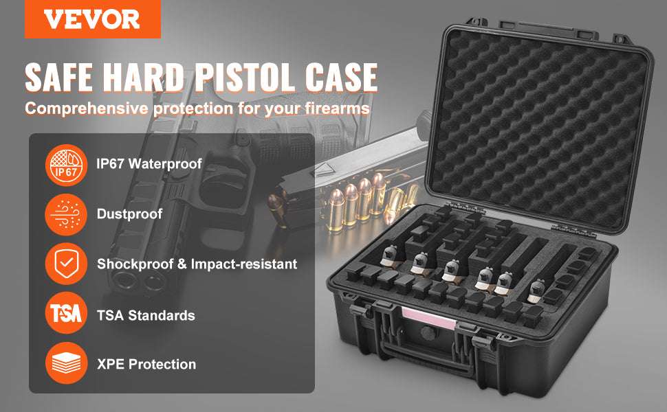 Hard Pistol Case with Pre-Cut Foam IP67 Waterproof TSA Lockable-19.3x17.1x8.3in Foam / United States