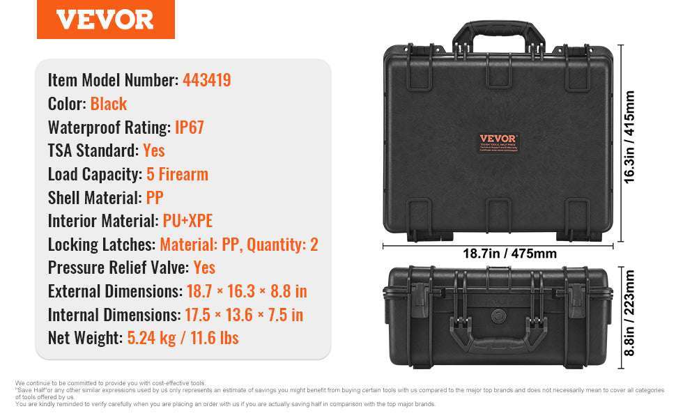 Hard Pistol Case with Pre-Cut Foam IP67 Waterproof TSA Lockable-19.3x17.1x8.3in Foam / United States