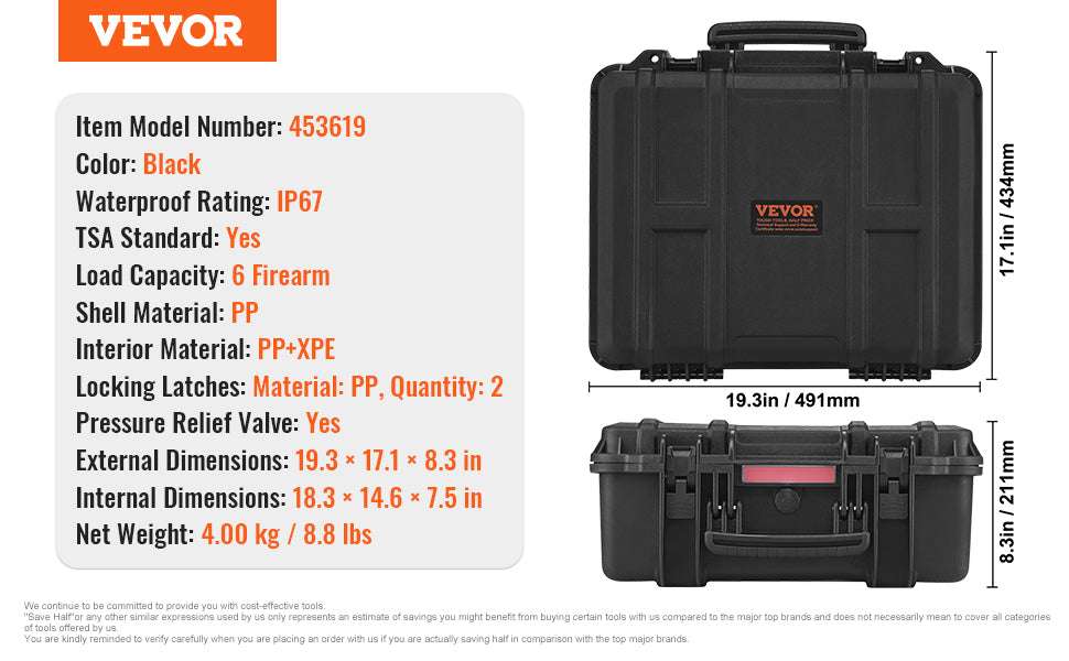 Hard Pistol Case with Pre-Cut Foam IP67 Waterproof TSA Lockable-19.3x17.1x8.3in Foam / United States