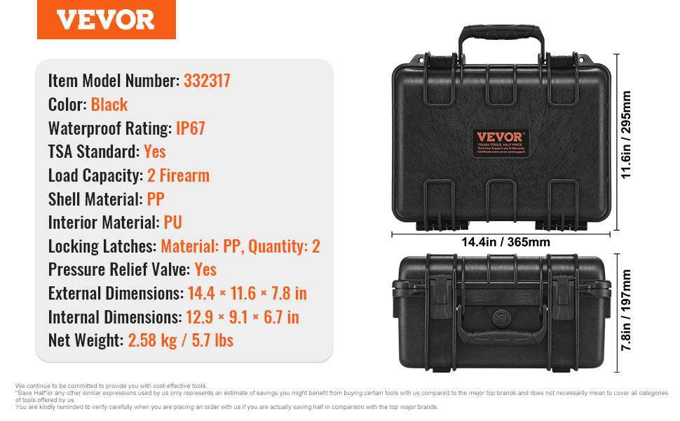 Hard Pistol Case with Pre-Cut Foam IP67 Waterproof TSA Lockable-19.3x17.1x8.3in Foam / United States