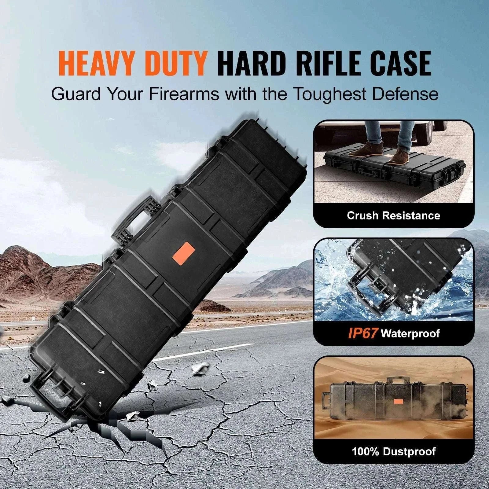 Hard Rifle Case with Wheels Waterproof Shockproof Gun Storage-50 in / Poland