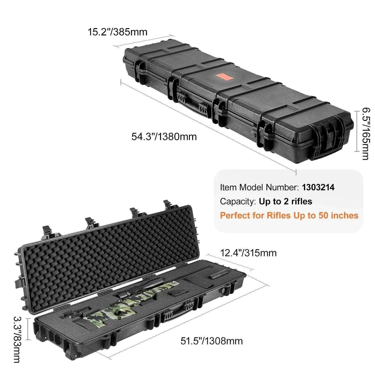 Hard Rifle Case with Wheels Waterproof Shockproof Gun Storage-50 in / Poland