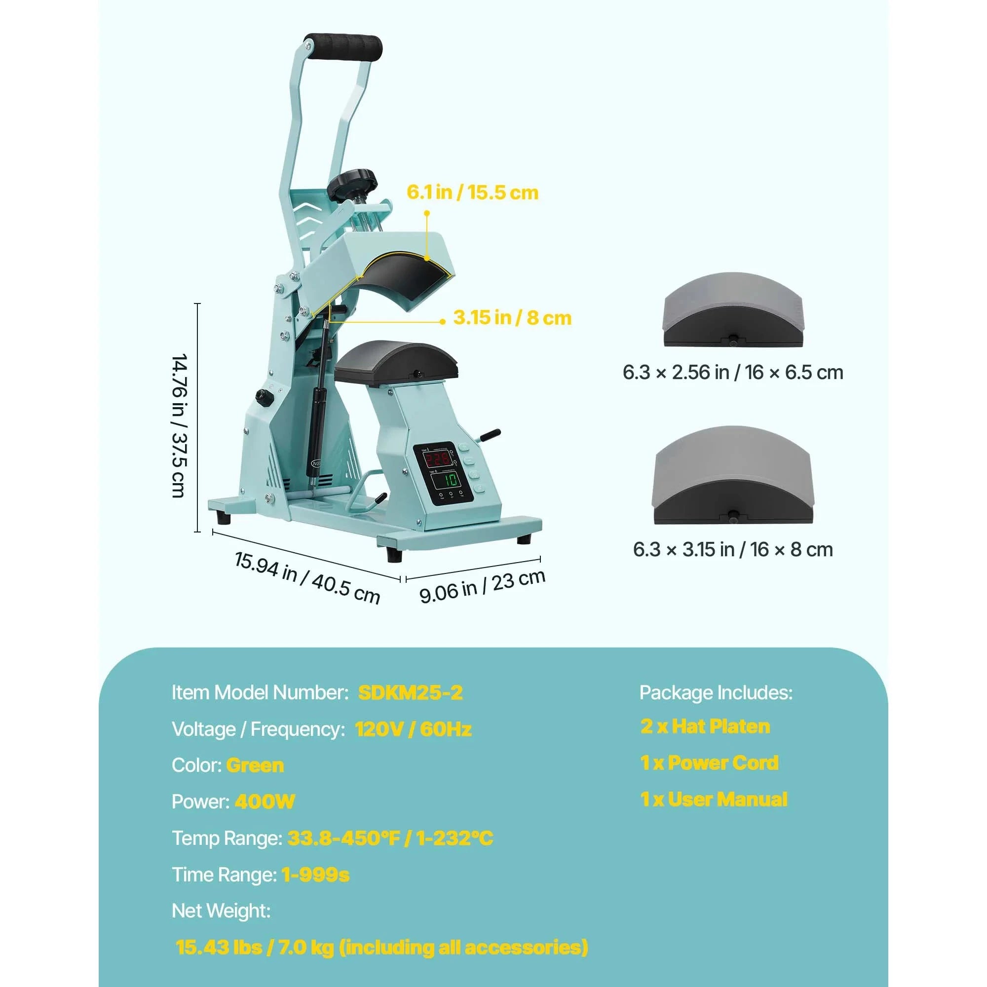 Hat Heat Press Machine with Interchangeable Platens-Green 4in1 / france