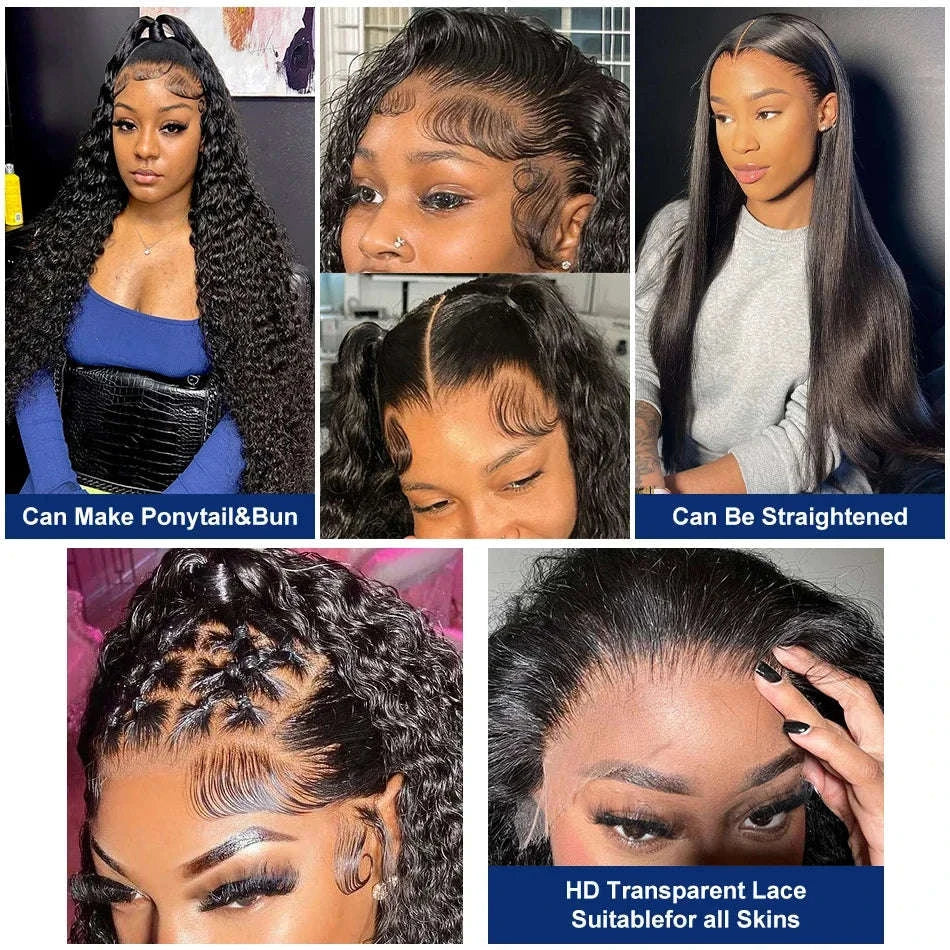 HD Transparent Deep Wave Frontal Wig – Curly Human Hair Lace Front-4x4 Lace Wig / 36inches / 200density|United States