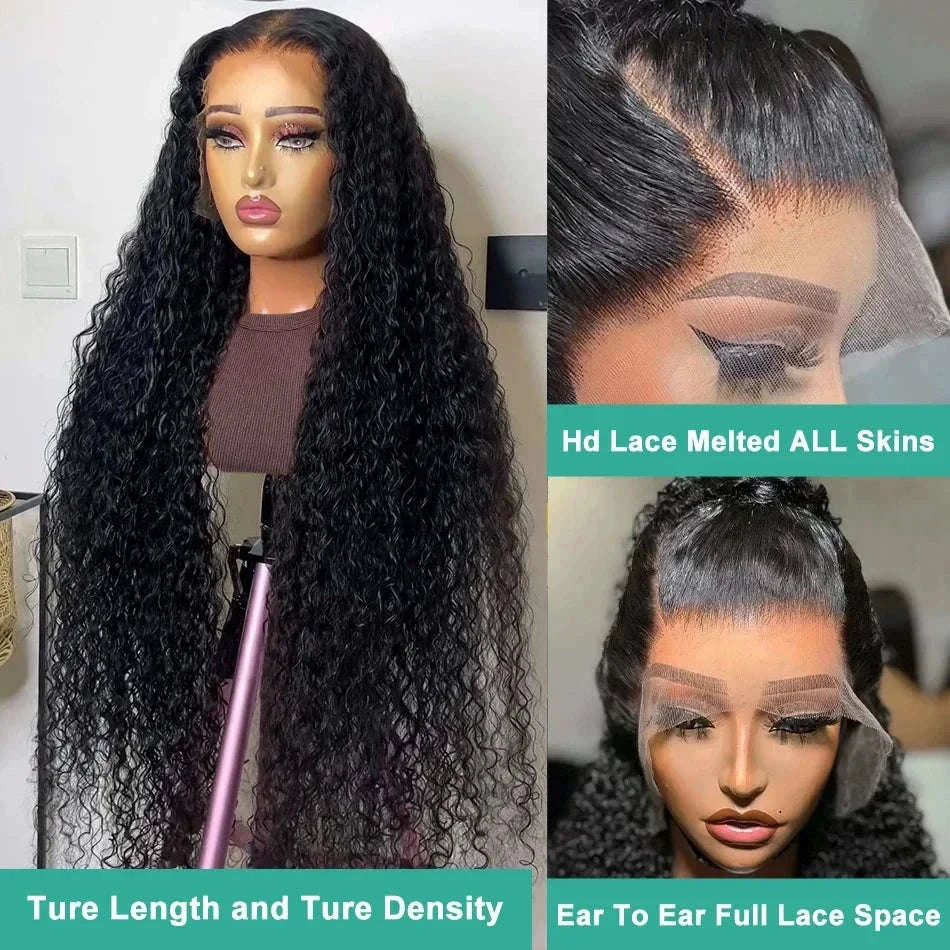 HD Transparent Deep Wave Frontal Wig – Curly Human Hair Lace Front-4x4 Lace Wig / 36inches / 200density|United States