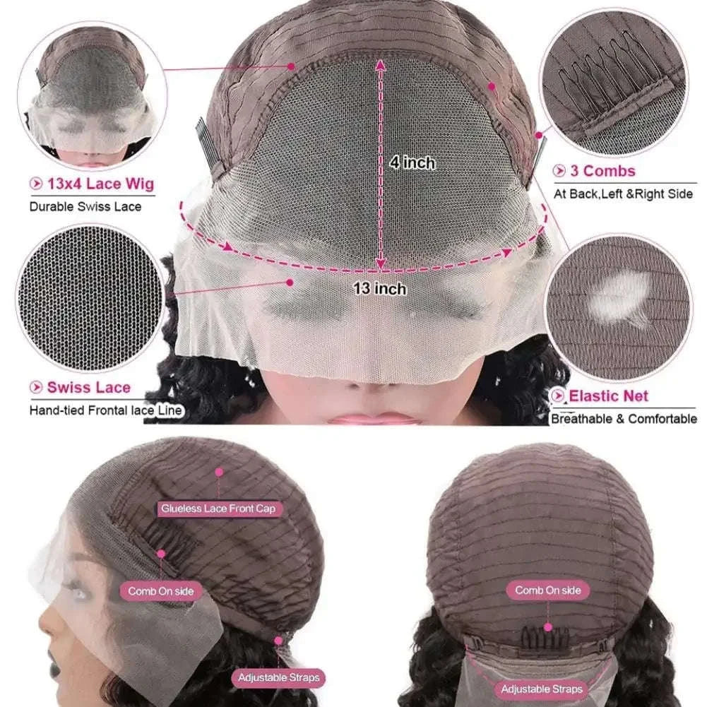 HD Transparent Deep Wave Frontal Wig – Curly Human Hair Lace Front-4x4 Lace Wig / 36inches / 200density|United States