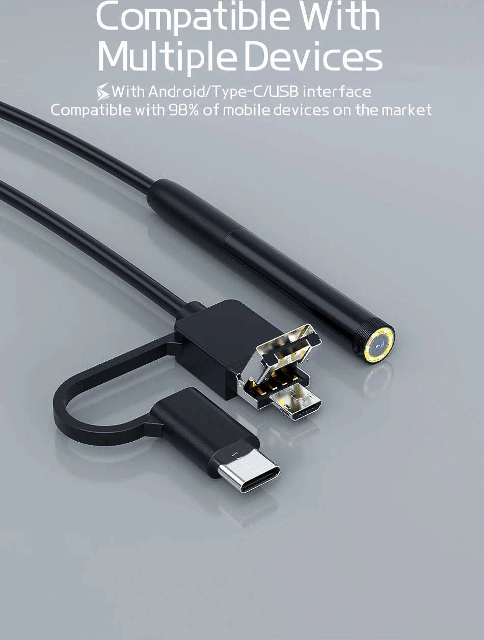 HD Waterproof Endoscope Camera with Semi‑Rigid Cable for Tight‑Space Inspection-1080P 8MM soft wire / 3m