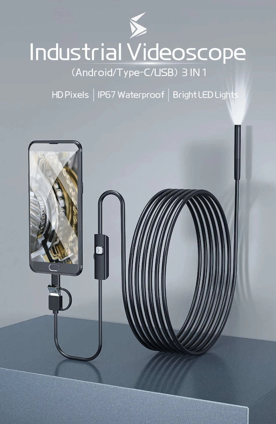 HD Waterproof Endoscope Camera with Semi‑Rigid Cable for Tight‑Space Inspection-1080P 8MM soft wire / 3m