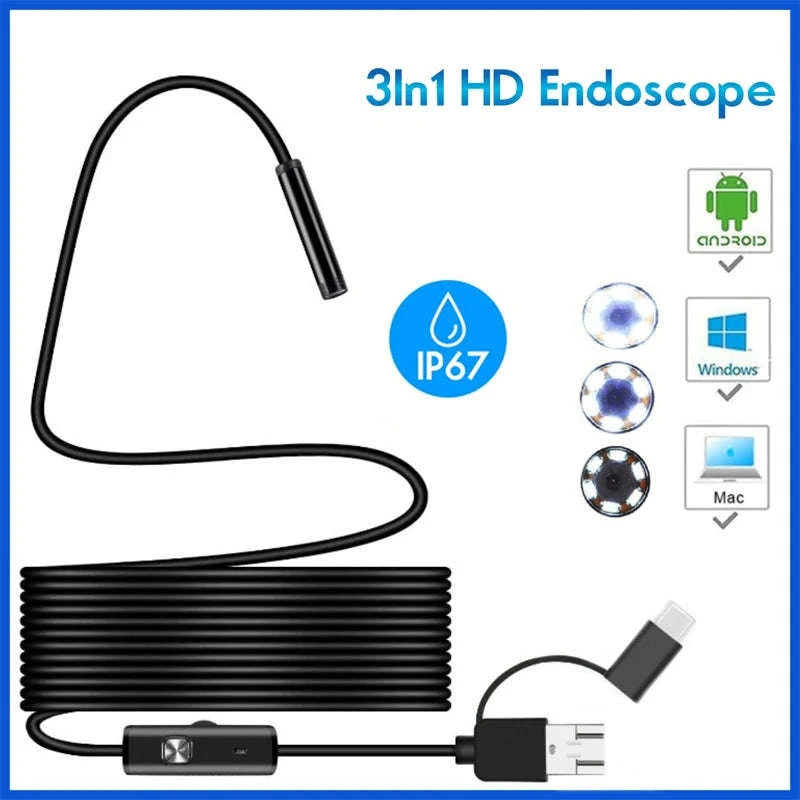 HD Waterproof Endoscope Camera with Semi‑Rigid Cable for Tight‑Space Inspection-1080P 8MM soft wire / 3m