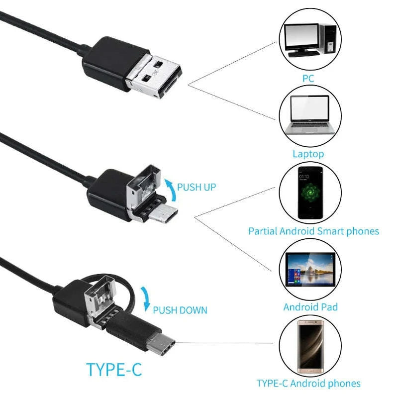 HD Waterproof Endoscope Camera with Semi‑Rigid Cable for Tight‑Space Inspection-1080P 8MM soft wire / 3m