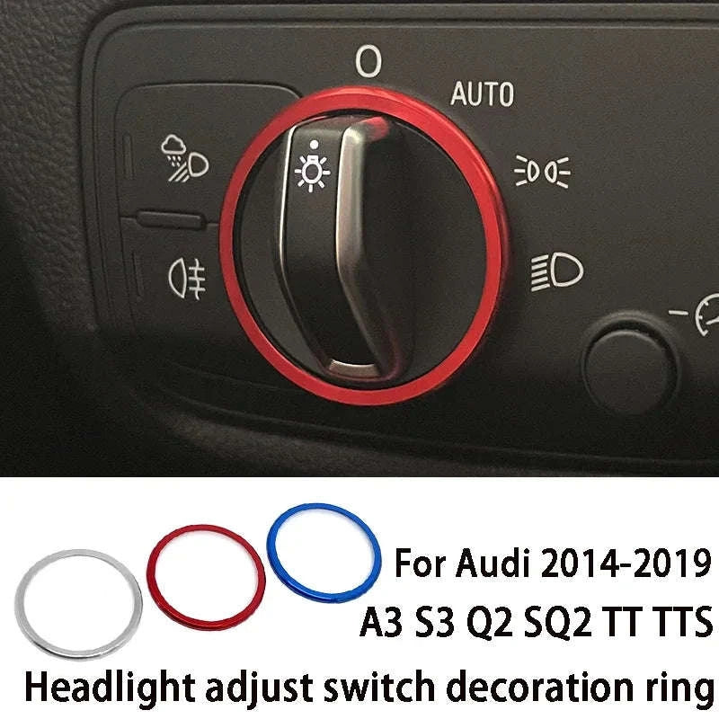 Headlight Adjust Switch Decoration Ring for Audi Interior Trim-Germany / Red