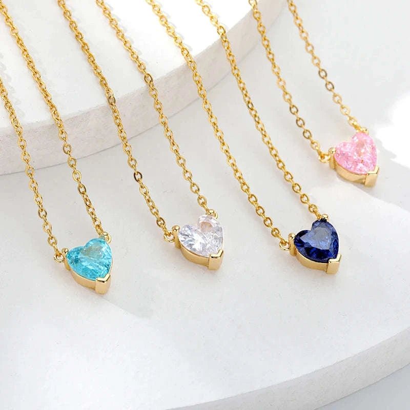 Heart Necklace for Women with Gold Plated Zircon Pendant-45cm / N01653G
