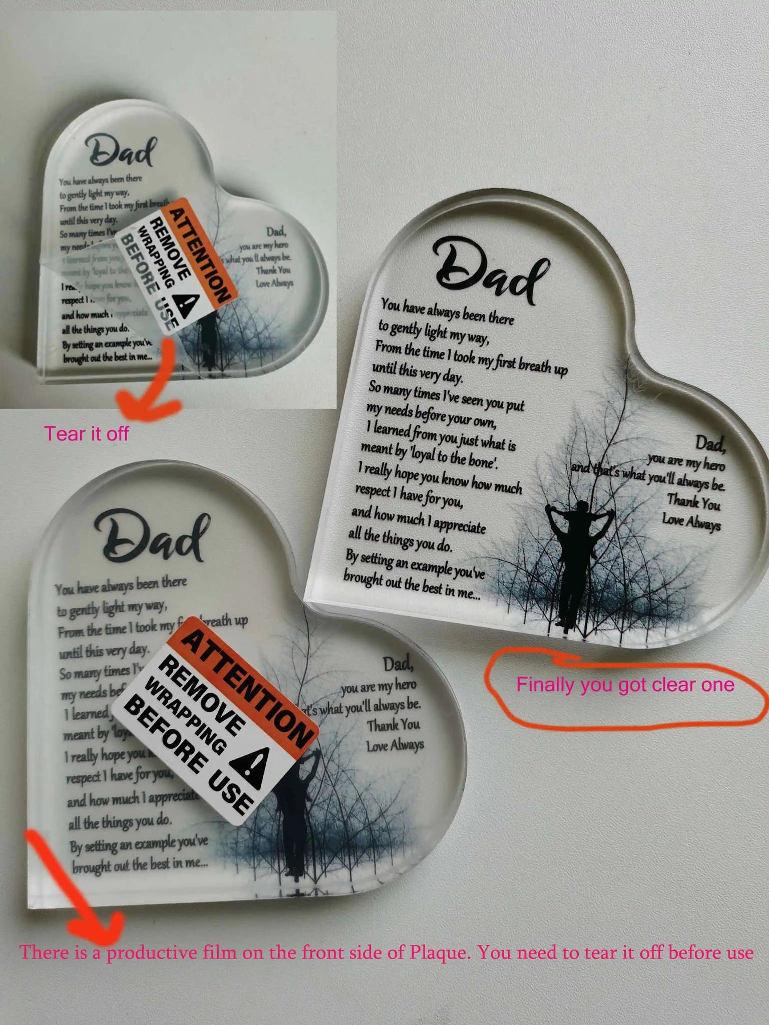 Heart Shape Acrylic Plaque for Dad – Meaningful Keepsake Gift-1pc B / 10x10cm