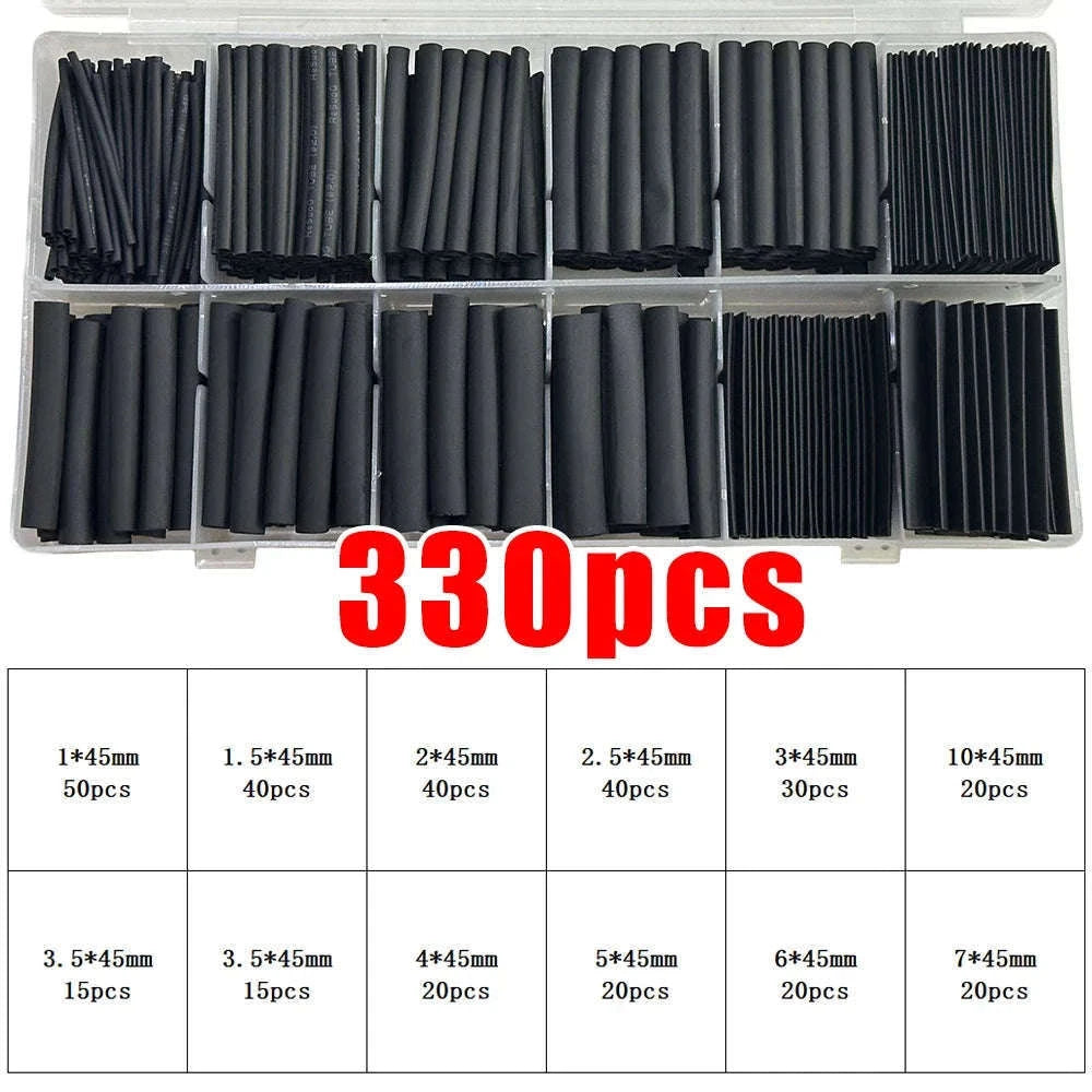Heat Shrink Tube Kit for Clean, Safe Wire Insulation-Black- 330pcs(box) / Mixed-size
