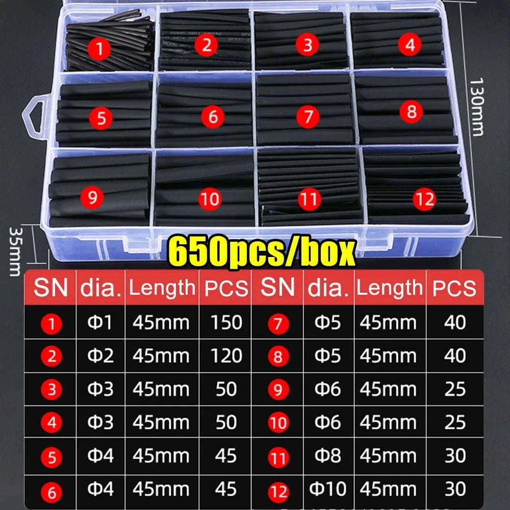 Heat Shrink Tube Kit for Clean, Safe Wire Insulation-Black- 330pcs(box) / Mixed-size