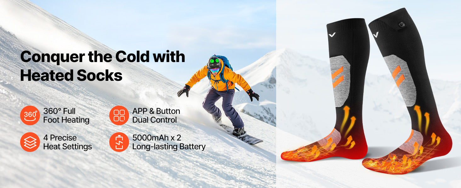 Heated Winter Socks with App Control & 4 Heat Levels for Outdoor Comfort