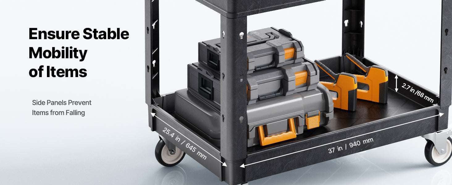 Heavy Duty 2-Tier Utility Cart with 550 lb Capacity & Swivel Wheels-44 x 25 x 34 in / france