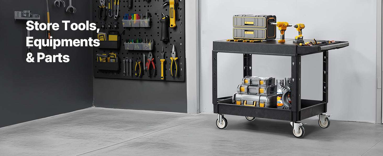Heavy Duty 2-Tier Utility Cart with 550 lb Capacity & Swivel Wheels-44 x 25 x 34 in / france
