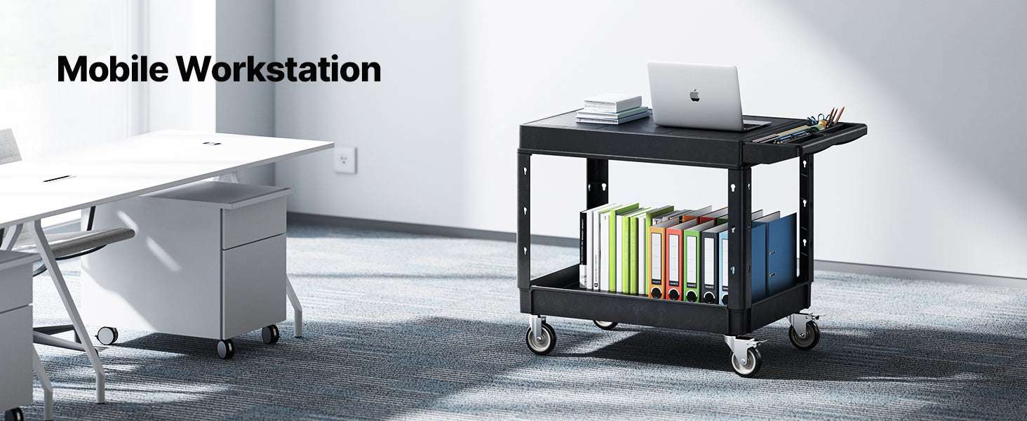 Heavy Duty 2-Tier Utility Cart with 550 lb Capacity & Swivel Wheels-44 x 25 x 34 in / france