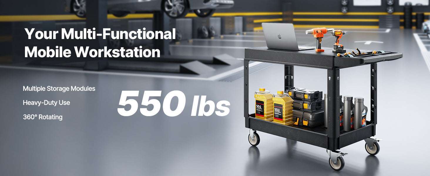 Heavy Duty 2-Tier Utility Cart with 550 lb Capacity & Swivel Wheels-44 x 25 x 34 in / france