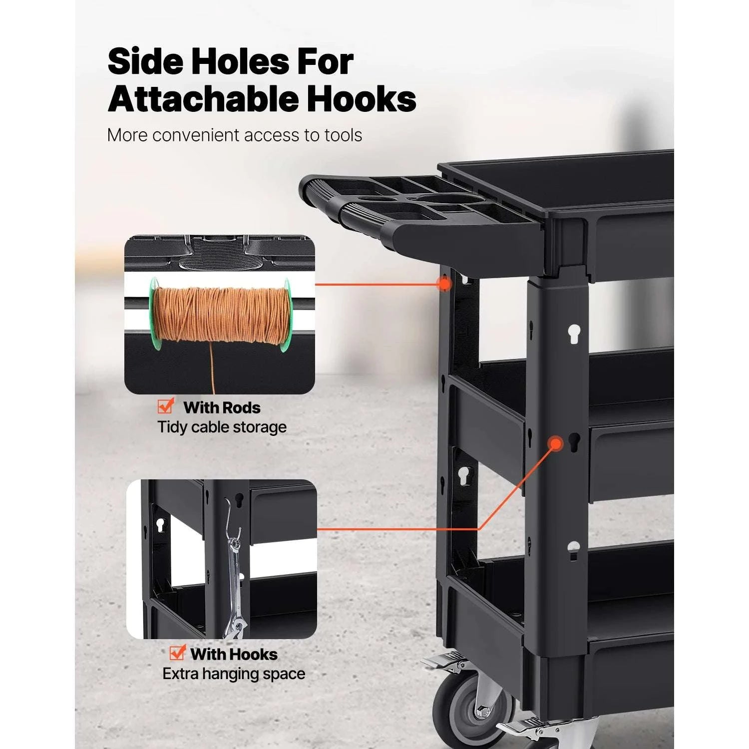 Heavy-Duty 3-Tier Utility Cart with 360° Wheels & 550 lb Capacity-C / United States