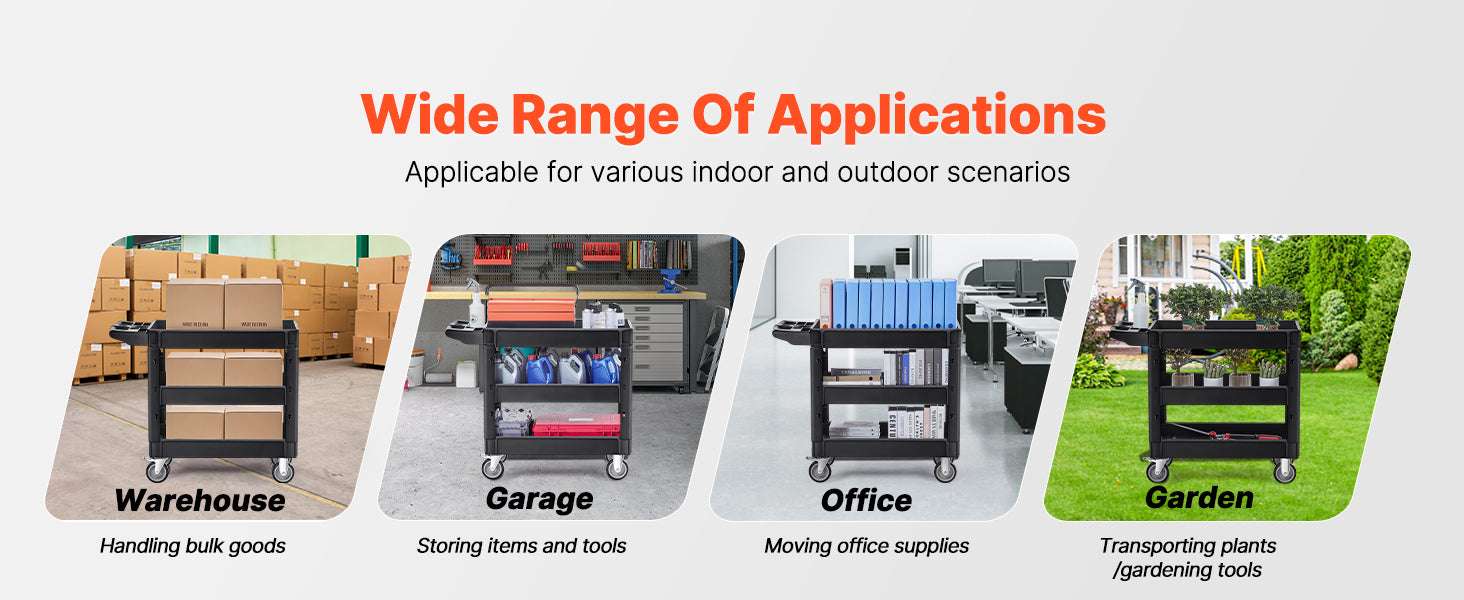 Heavy-Duty 3-Tier Utility Cart with 360° Wheels & 550 lb Capacity-C / United States