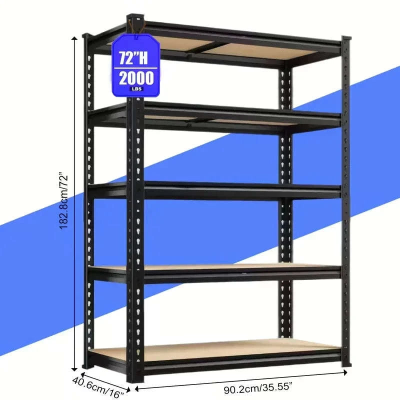 Heavy Duty 5-Tier Garage Shelving Unit 2000 lb Capacity Adjustable-60 H Black / United States