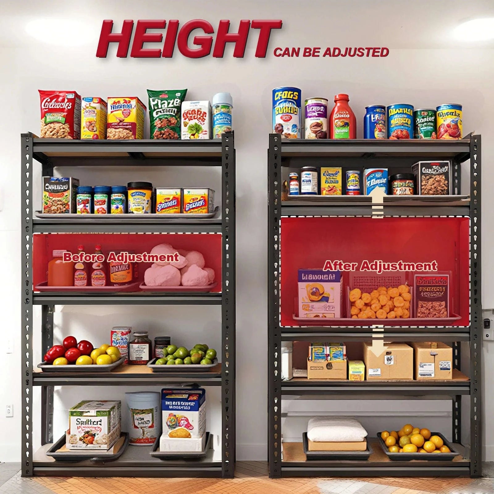 Heavy Duty 5-Tier Garage Shelving Unit 2000 lb Capacity Adjustable-60 H Black / United States