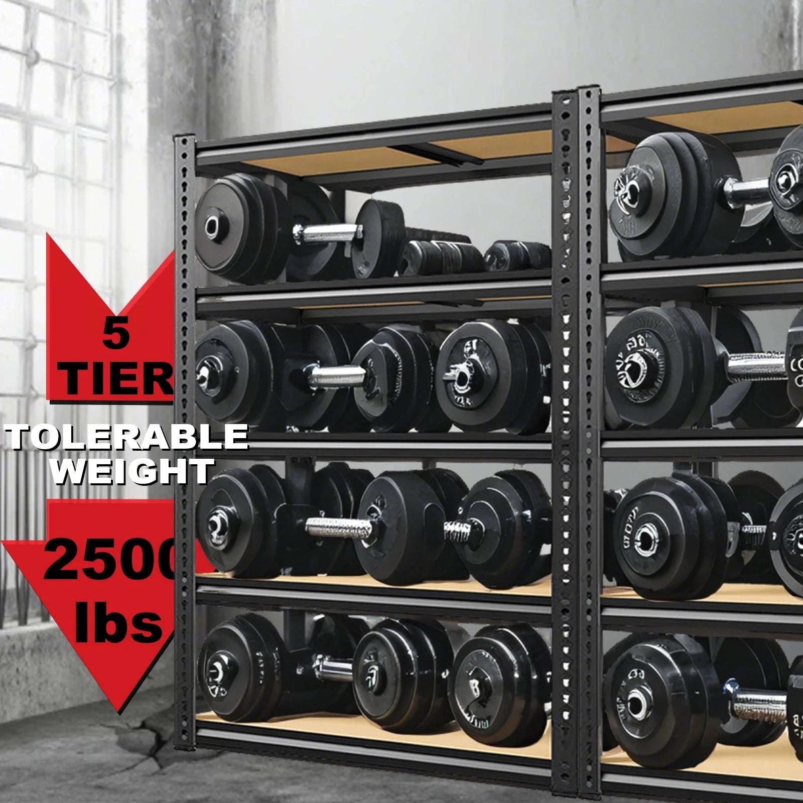 Heavy Duty 5-Tier Garage Shelving Unit 2000 lb Capacity Adjustable-60 H Black / United States