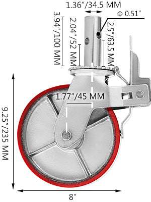 Heavy Duty 8" Swivel Caster Wheels Set with Brake – 4400 lbs Capacity-8 Inch / United States