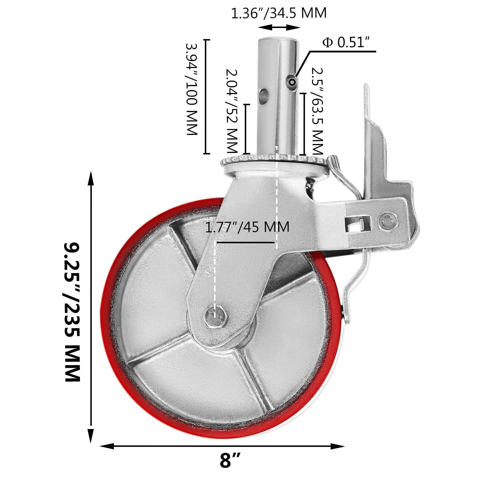 Heavy Duty 8" Swivel Caster Wheels Set with Brake – 4400 lbs Capacity-8 Inch / United States