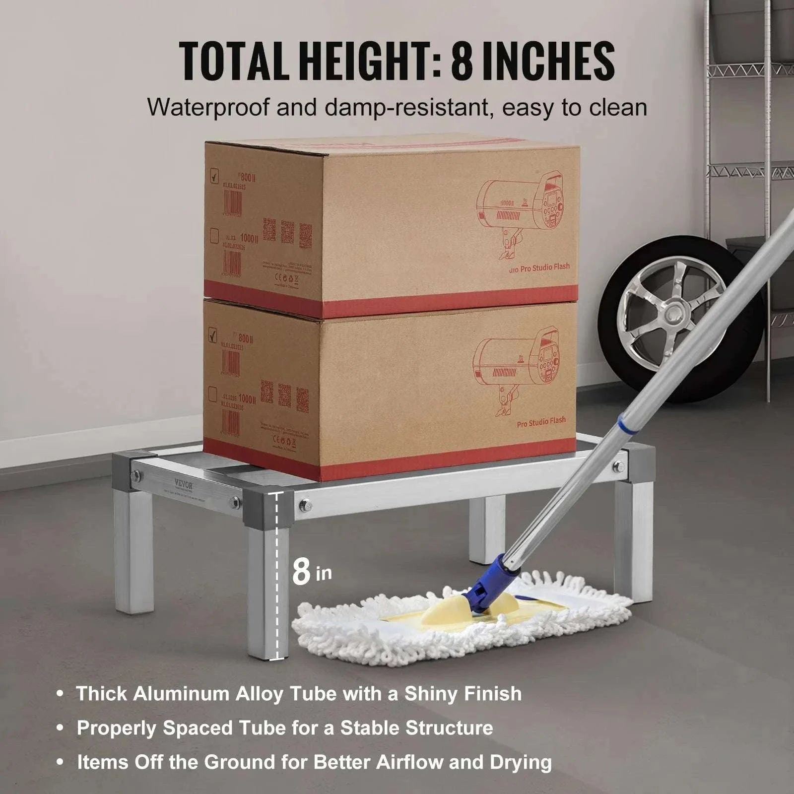 Heavy-Duty Aluminum Dunnage Rack 1000 lb Floor Storage Shelf-48 x 14 x 8 in / GERMANY