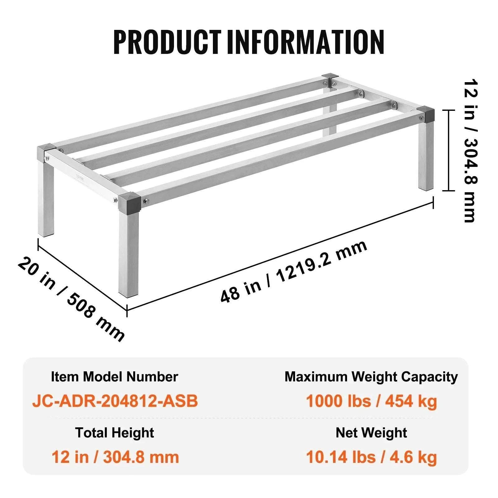 Heavy-Duty Aluminum Dunnage Rack 1000 lb Floor Storage Shelf-48 x 14 x 8 in / GERMANY