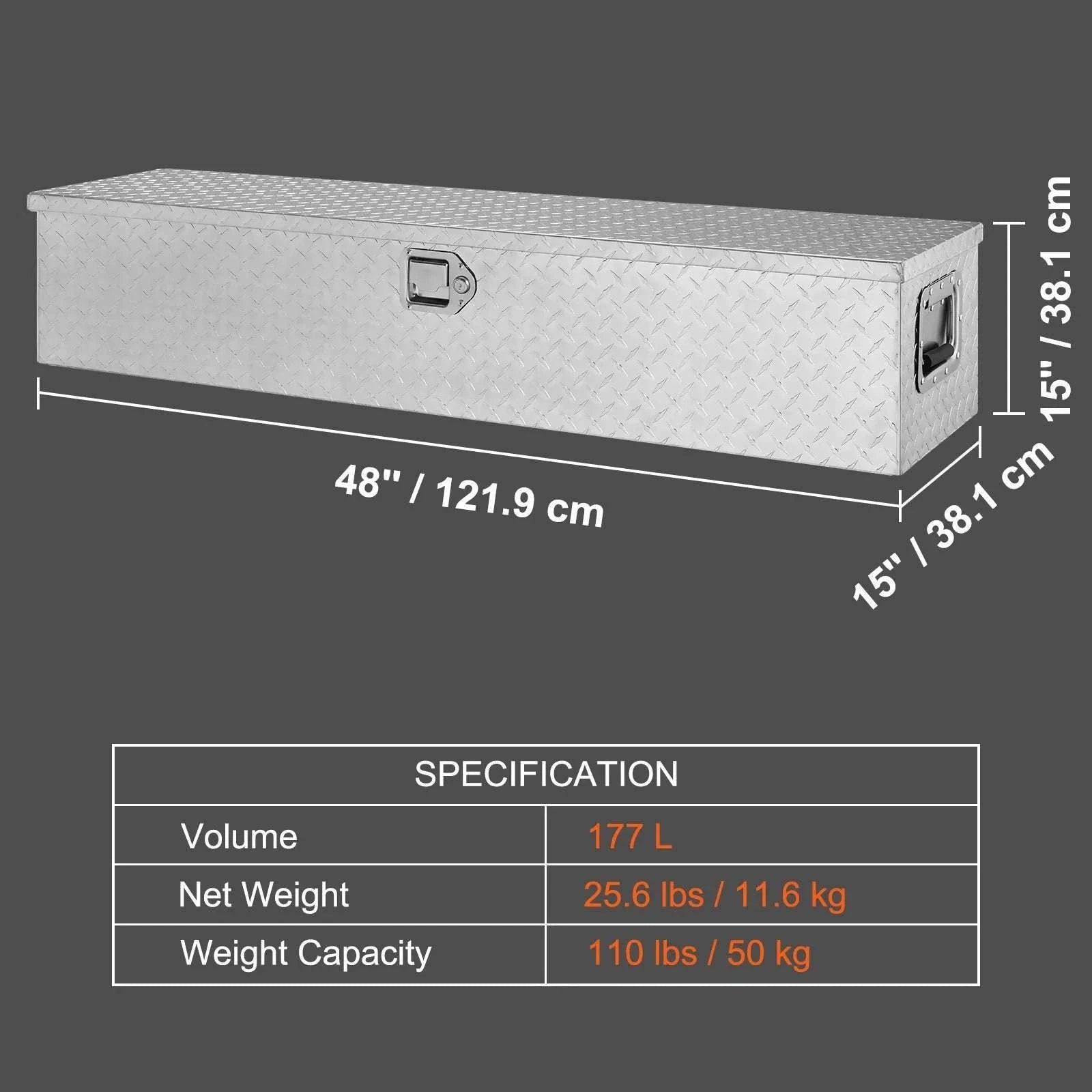 Heavy Duty Aluminum Truck Bed Tool Box with Lock and Handles-30x13x9.6in Silver / United States