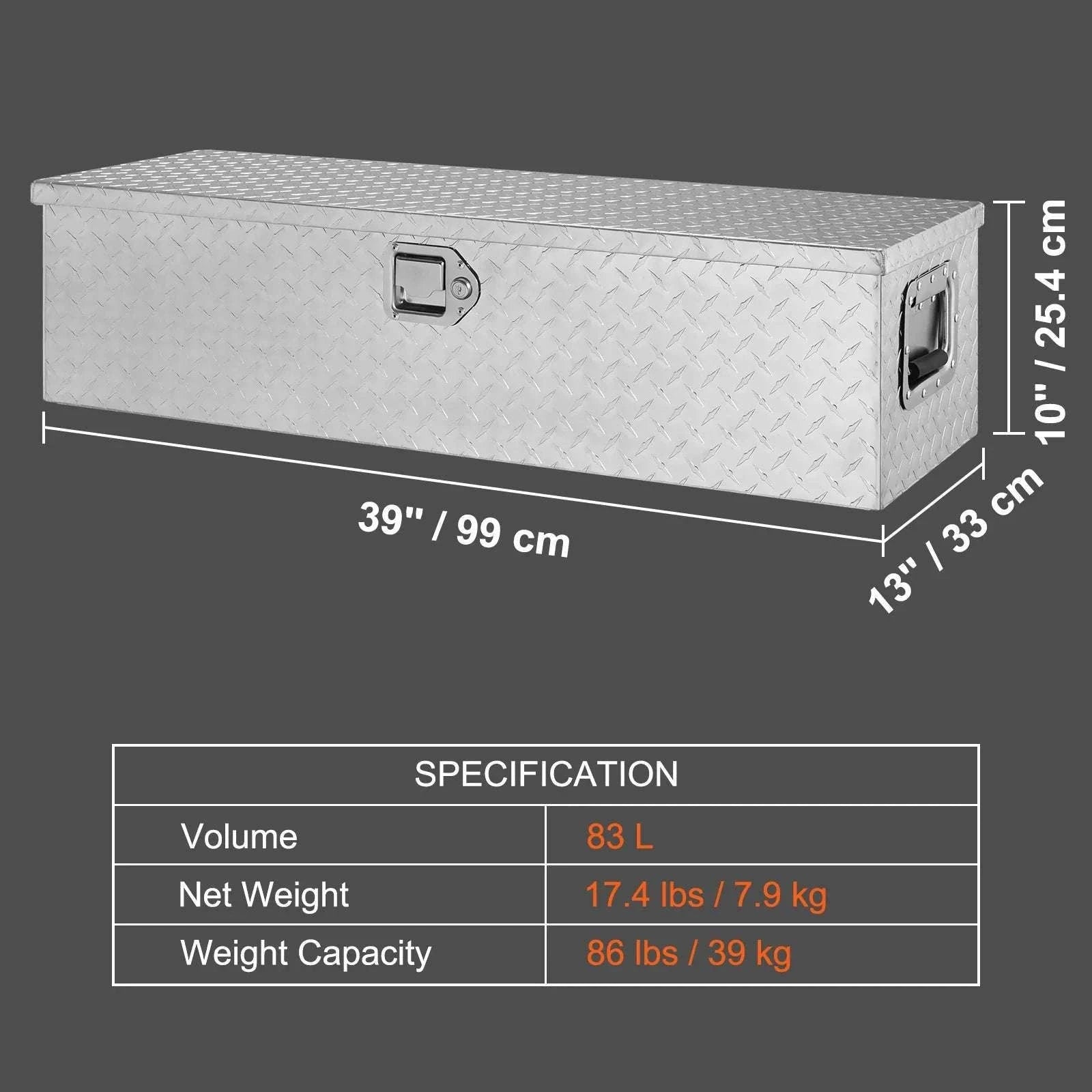 Heavy Duty Aluminum Truck Bed Tool Box with Lock and Handles-30x13x9.6in Silver / United States