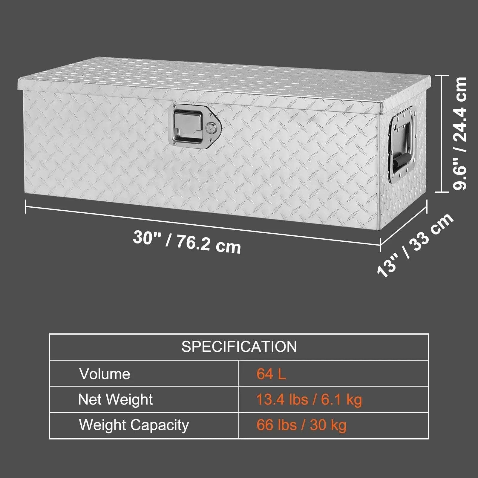 Heavy Duty Aluminum Truck Bed Tool Box with Lock and Handles-30x13x9.6in Silver / United States