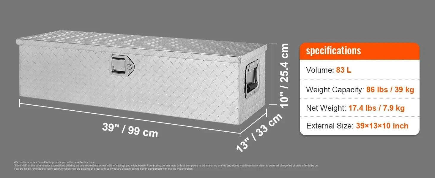 Heavy Duty Aluminum Truck Bed Tool Box with Lock and Handles-30x13x9.6in Silver / United States