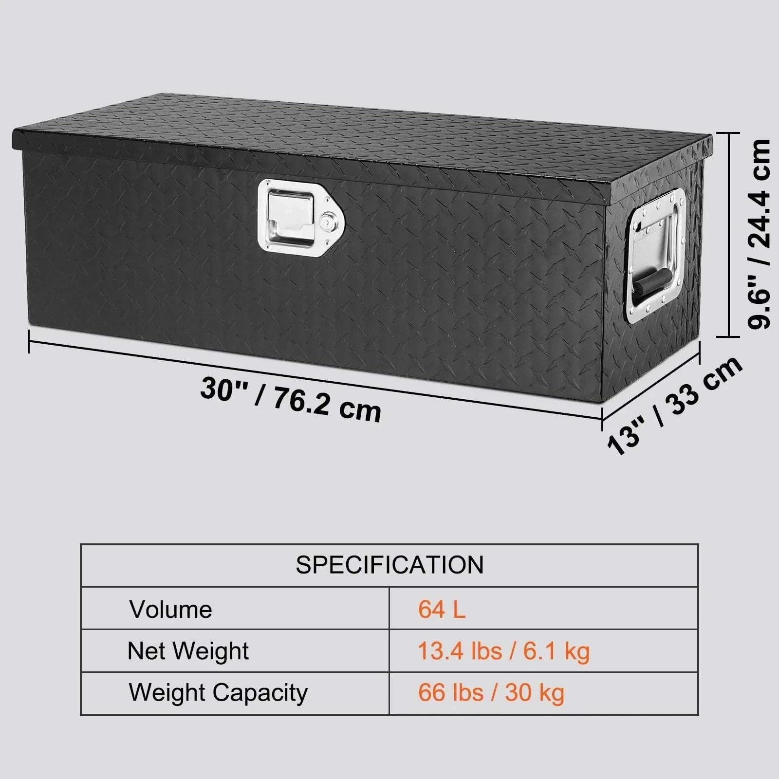 Heavy Duty Aluminum Truck Bed Tool Box with Lock and Handles-30x13x9.6in Silver / United States