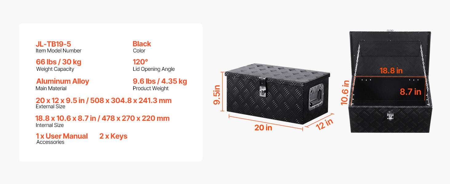 Heavy Duty Aluminum Truck Bed Tool Box with Lockable Storage-30x13x13inch / United States
