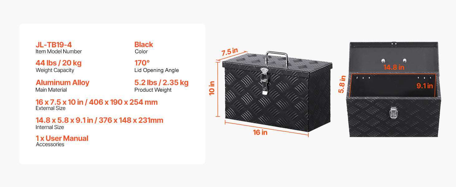 Heavy Duty Aluminum Truck Bed Tool Box with Lockable Storage-30x13x13inch / United States