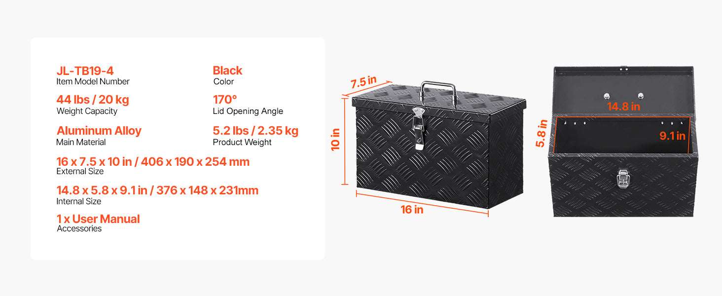Heavy Duty Aluminum Truck Bed Tool Box with Lockable Storage-30x13x13inch / United States