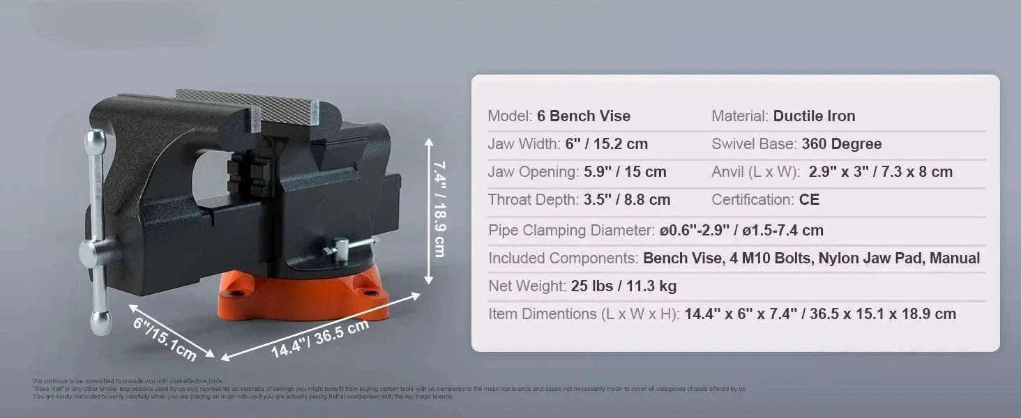 Heavy Duty Bench Vise with Swivel Base & Anvil (4.5"–6.5")-6.5 inch / france