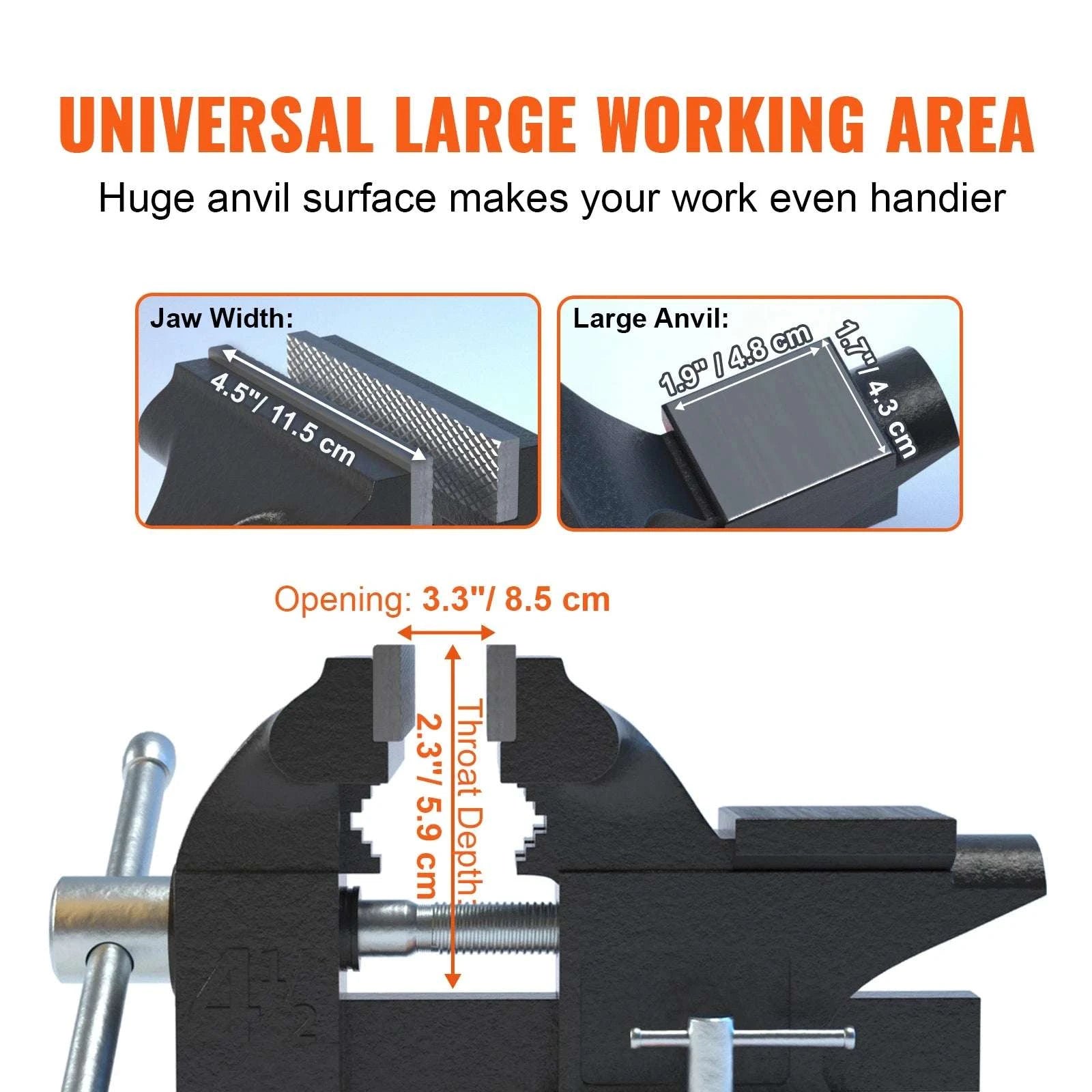 Heavy Duty Bench Vise with Swivel Base & Anvil (4.5"–6.5")-6.5 inch / france