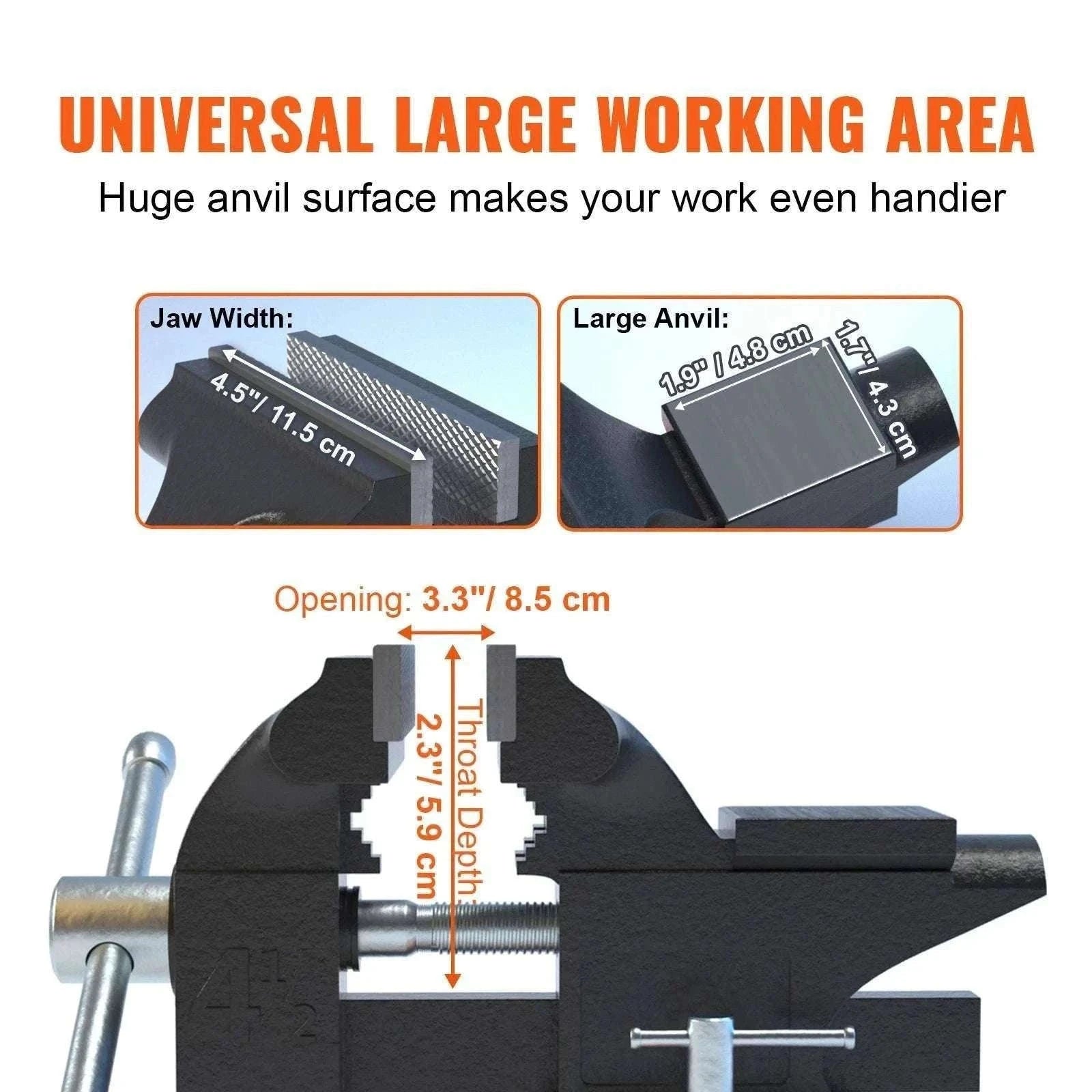 Heavy Duty Bench Vise with Swivel Base & Anvil (4.5"–6.5")-6.5 inch / france